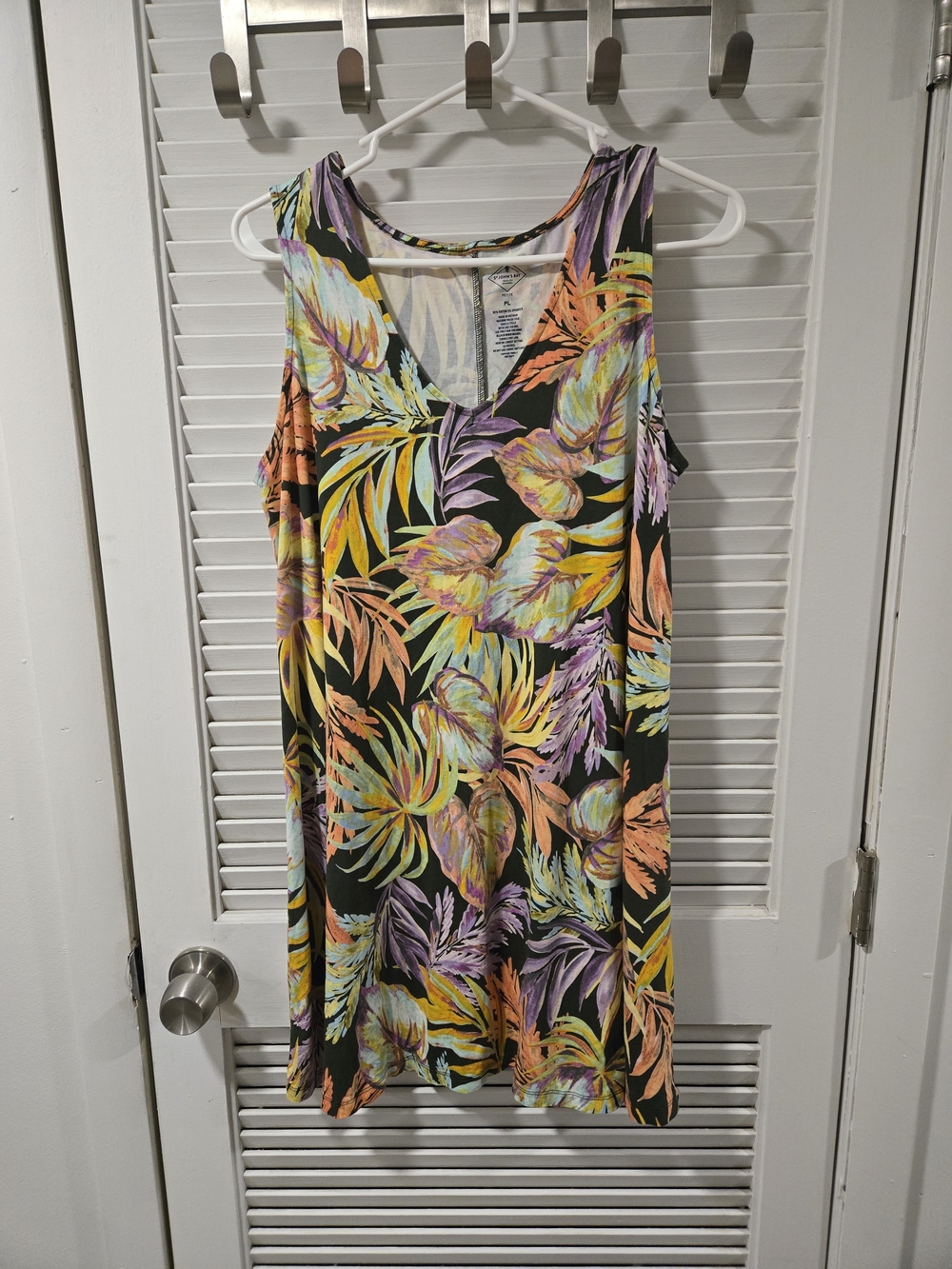 St. John's Bay Black Tropical Floral Swim Cover-Up with Yellow, Purple and Mint